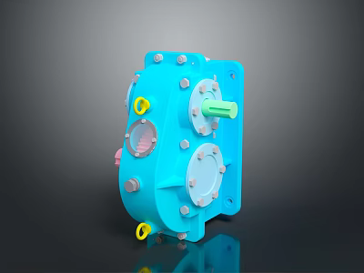 Household Appliance Blue Mechanical Structure With Bolts Circular Parts Green Shaft And Yellow Knobs 3d model