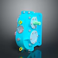 Household Appliance Blue Mechanical Structure With Bolts Circular Parts Green Shaft And Yellow Knobs
