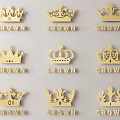 Gold Crown Wall Decor With Different Designs And CROWN Lettering Below 3d model