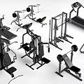 Various Gym Fitness Equipment With Treadmill Weight Bench And Dumbbells