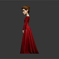 Elegant Red Long Dress Character With White Collar Standing Pose