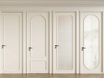 Elegant White Hinged Doors with Various Designs Arched Top and Glass Panels 3d model