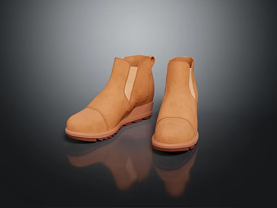 Stylish Tan Suede Ankle Boots With Wedge Heel And Side Panel Detail For Women 3d model