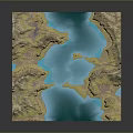 3D Topographic Decorative Model With Blue Water And Multicolor Terrain Features