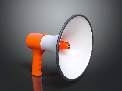 Portable Electronic Megaphone With Orange Handle White Speaker And Black Rim Design 3d model