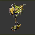 Fantasy Weapon Axe with Green Yellow Dragon Design Intricate Handle and Golden Blade