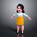 Cartoon Female Character In White Shirt Yellow Skirt With Black Short Hair And Black Shoes