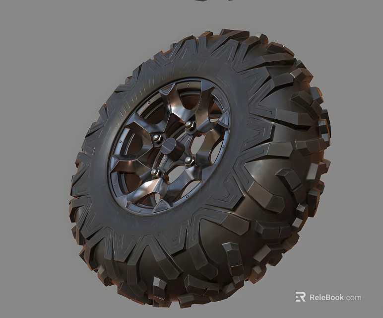 Off Road Tire With Deep Tread Pattern And Metallic Multi Spoke Wheel Rim 3d model