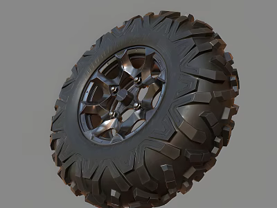 Off Road Tire With Deep Tread Pattern And Metallic Multi Spoke Wheel Rim 3d model