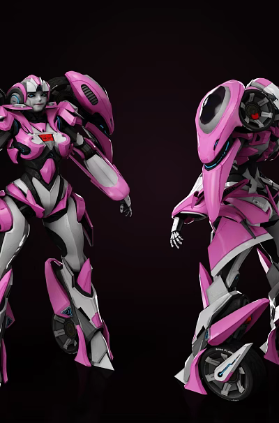 Pink White Sci Fi Mecha Game Movie Character With Complex Armor Displayed From Two Angles 3d model
