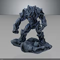 Blue Rock Creature Character Standing With Red Eyes On Rock Base