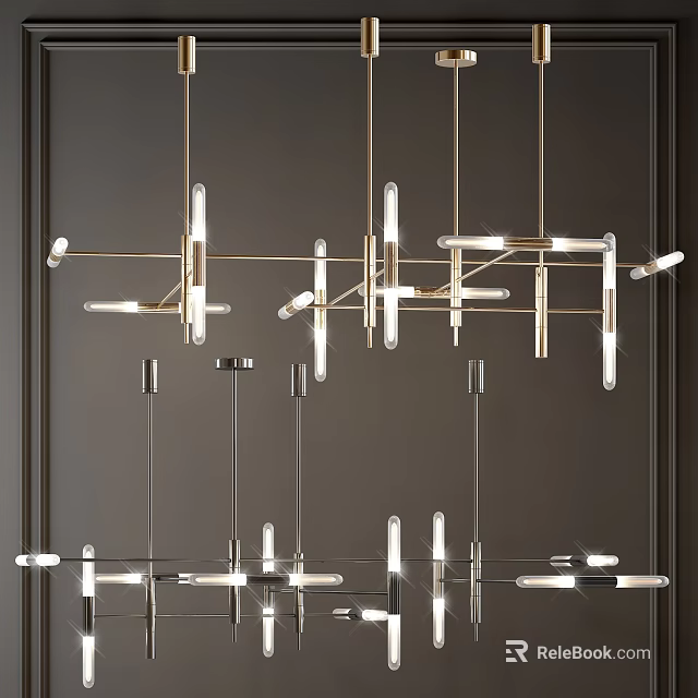 Modern Contemporary Chandelier With Geometric Metal Frame And Glass Tubes For Modern Interior Lighting 3d model 