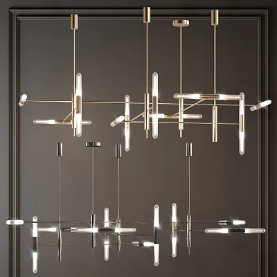 Modern Contemporary Chandelier With Geometric Metal Frame And Glass Tubes For Modern Interior Lighting 3d model
