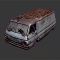 Old Rusty Vintage Van With Broken Windshield And Rusted Body Details
