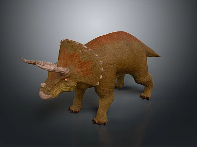 Realistic Triceratops 3D Model With Brown Orange Body Horned Dinosaur Detailed Textured Skin Standing Pose 3d model