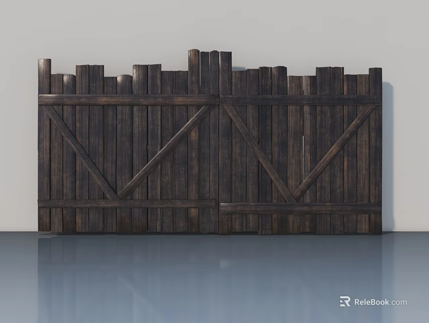 Double Wooden Swing Doors With Dark Brown Cross Panel Design For Interior 3d model 