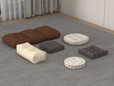 Varied Colored Square And Round Cushions Arranged On Gray Carpet 3d model