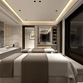 Modern SPA Sauna Interior With Treatment Tables Marble Accent Wall And Wooden Flooring