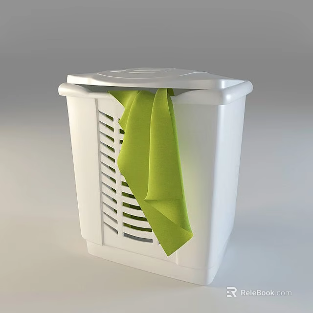 White Storage Bin With Green Cloth And Ventilated Sides For Home Organization 3d model 