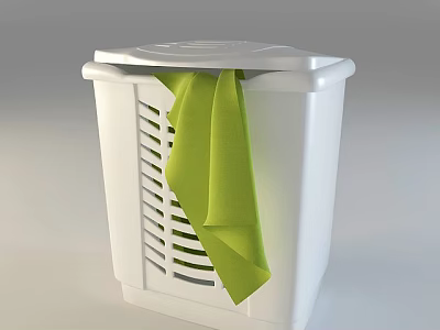 White Storage Bin With Green Cloth And Ventilated Sides For Home Organization 3d model