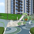Modern Garden Landscape Design With Walkways Green Plants And Water Feature In Front Of Building
