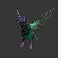 Vibrant Hummingbird With Green Blue Purple Feathers And Spread Wings In Flight Pose