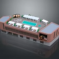 Modern Commercial Complex With Rooftop Pool Sunshade Canopies Lounger Chairs And Green Plants On Rooftop