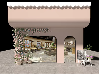 Cute Pastel Pink Flower Shop Exterior With Climbing Floral Decorations And Cozy Bright Romantic Interior 3d model