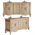 Elegant Classic Bathroom Vanity With Double Sink Carved Details Drawers And Wooden Cabinets