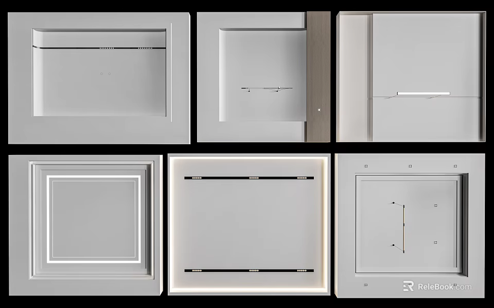 Various Modern Ceiling Design Ideas With Decorative Borders And Recessed Lines 3d model