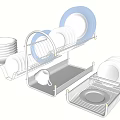 Practical Modern Dinnerware Set With Stainless Steel Drying Rack Plates And Bowls 3d model