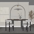 Modern Restaurant Interior With Arched Backdrop Dining Table Chairs Pendant Light And Decorative Plants