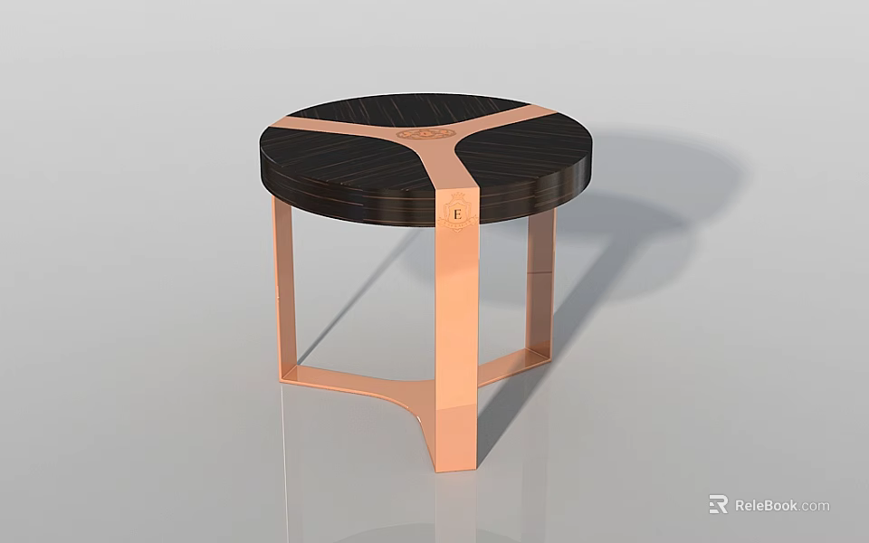 Modern Side Table With Round Dark Wood Top Cross Pattern And Copper Metal Legs 3d model 