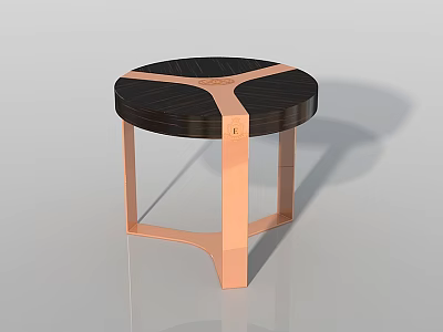 Modern Side Table With Round Dark Wood Top Cross Pattern And Copper Metal Legs 3d model
