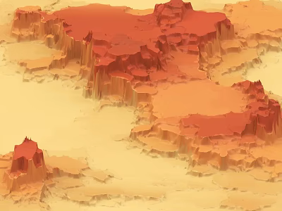 Red and Yellow Layered Rock Landscape with Eroded Canyon Formations and Desert Terrain 3d model