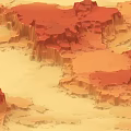 Red and Yellow Layered Rock Landscape with Eroded Canyon Formations and Desert Terrain