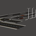 Road Infrastructure Including Various Segments Lane Markings Curved Straight Roads And Lamp Bases