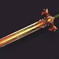 Ornate Mythical Sword With Gemstone Hilt Gold Red Accents And Glowing Bladed Edge