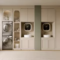 Modern Laundry Room Interior With Washer Dryer Sink And Storage Cabinets