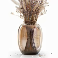 Round Brown Transparent Glass Vases With Dried Lavender And Pampas Grass