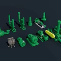 Green Industrial Equipment With Various Types Of Pumps Compressors And Mechanical Components