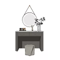 Modern Dressing Table With Round Mirror Marble Countertop Stool And Potted Plant 3d model