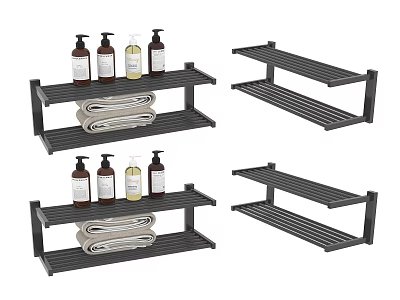Black Wall Mounted Bathroom Hardware Shelves For Toiletries And Towels Storage 3d model