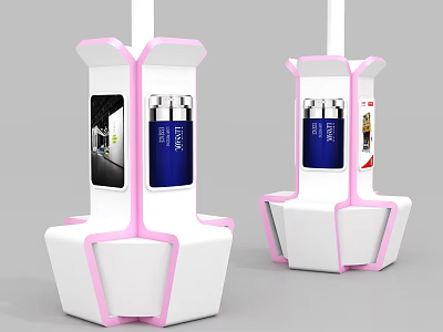 Modern Pink And White Display Shelves With Blue Product Bottles For Retail 3d model