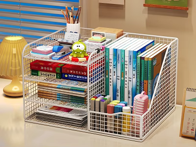 Metal Mesh Storage Organizer Keeping Desk Neat with Stationery Books and Supplies 3d model