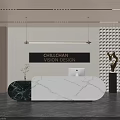 Elegant Modern Marble Office Reception Counter With Warm Ambient Commercial Lobby Interior Design Details