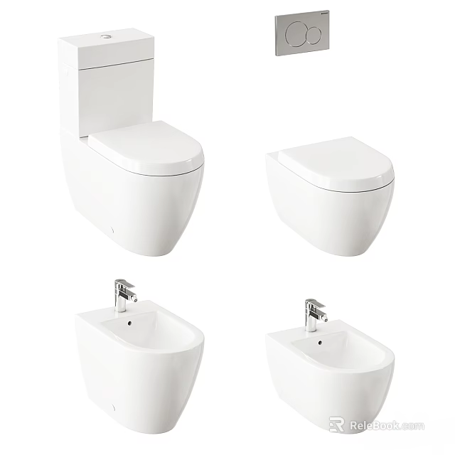 Modern White Toilet and Bidet Set for Contemporary Bathroom Design 3d model 
