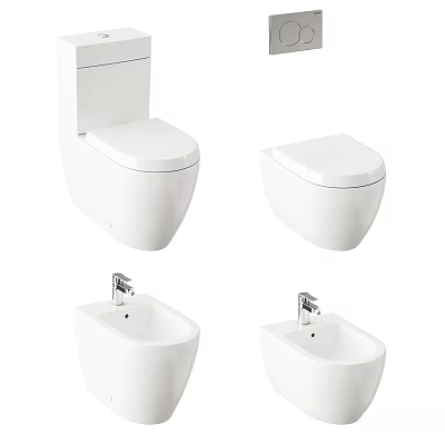 Modern White Toilet and Bidet Set for Contemporary Bathroom Design 3d model