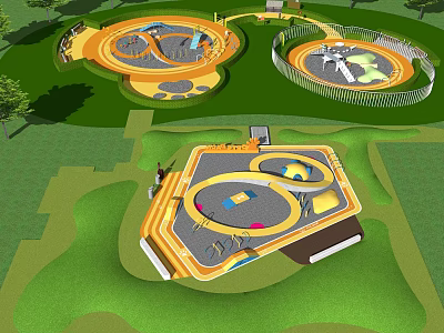 Colorful Children's Playground Design With Multiple Play Areas And Green Lawn 3d model
