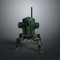 Rusted Green Mechanical Creature With Four Legs And Chimney Structure